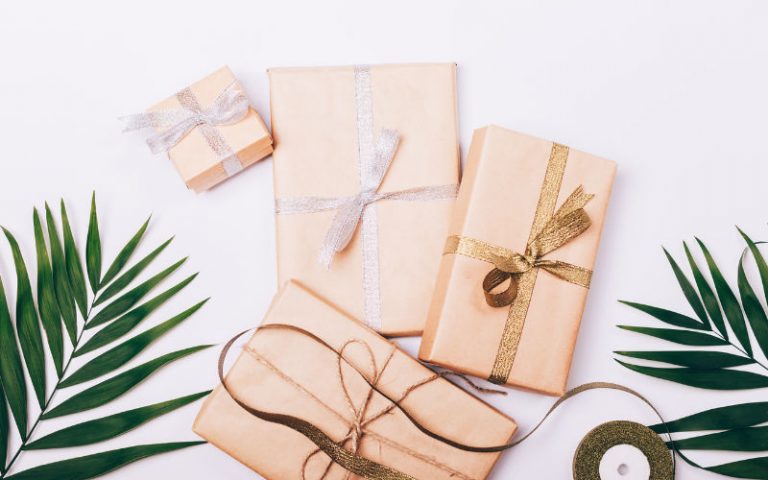 wrapped gifts with ribbons
