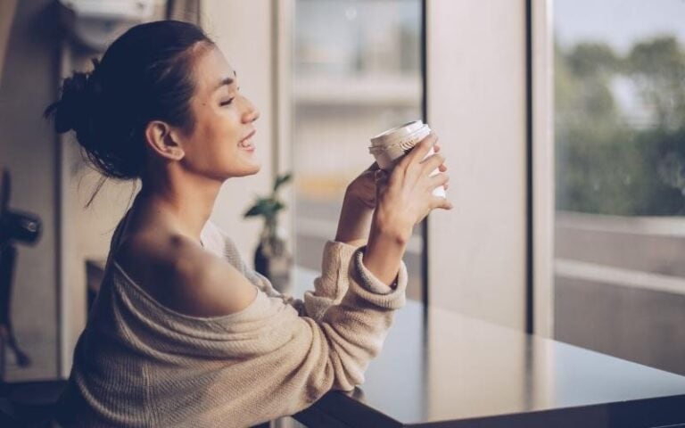 woman having a coffee at cafe