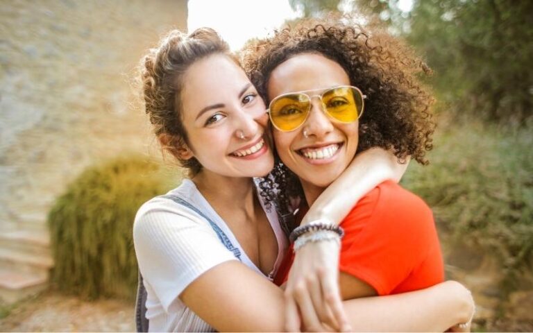 two friends hugging