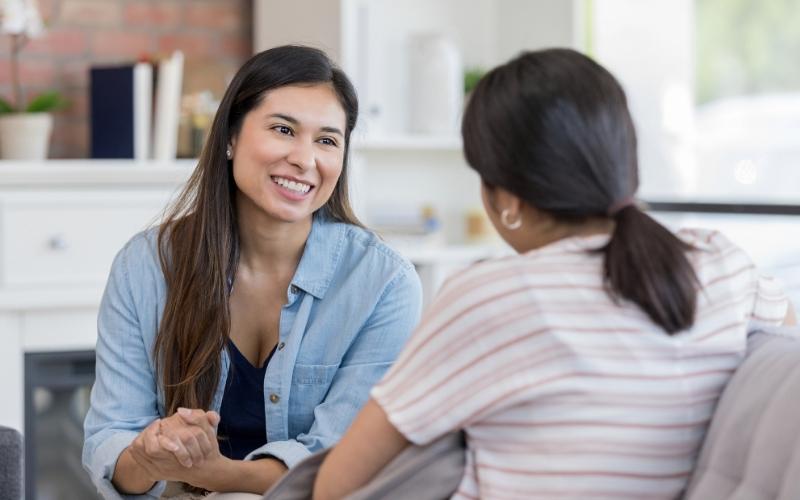 two women talking