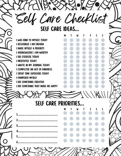 self care coloring checklist