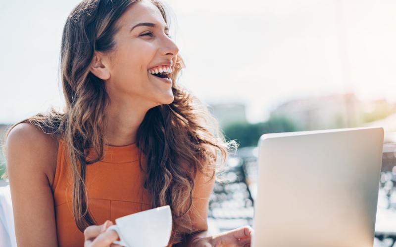 happy woman laughing