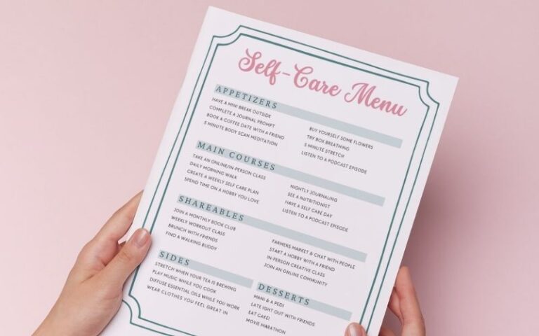 self care menu printable PDF template