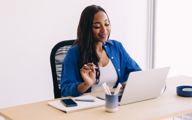woman working from desk at home